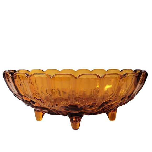 Indiana Glass Fruit Harvest Grape Amber Footed Oval Bowl Amber Fall 12'' USA - Picture 2 of 7